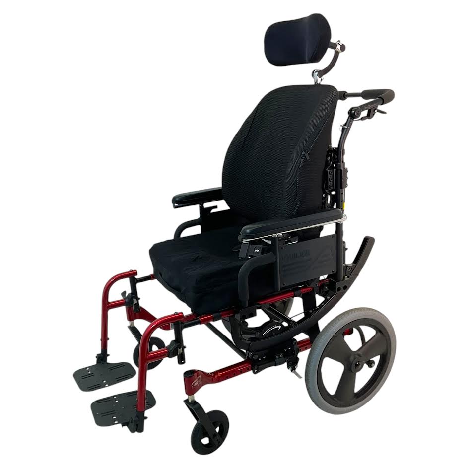 Left Profile View of Quickie Iris Tilt-in-Space Wheelchair