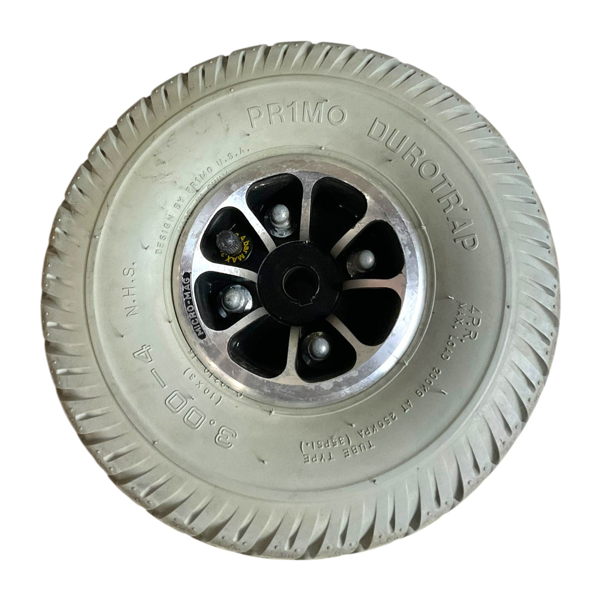 Flat-Free Drive Wheel Assembly for Pride Jazzy 610, 1103, 1107, 1113, 1113 ATS, Select & J6 | Primo Durotrap 10" x 3" Tire | WHLASMB1418 | Sold Individually