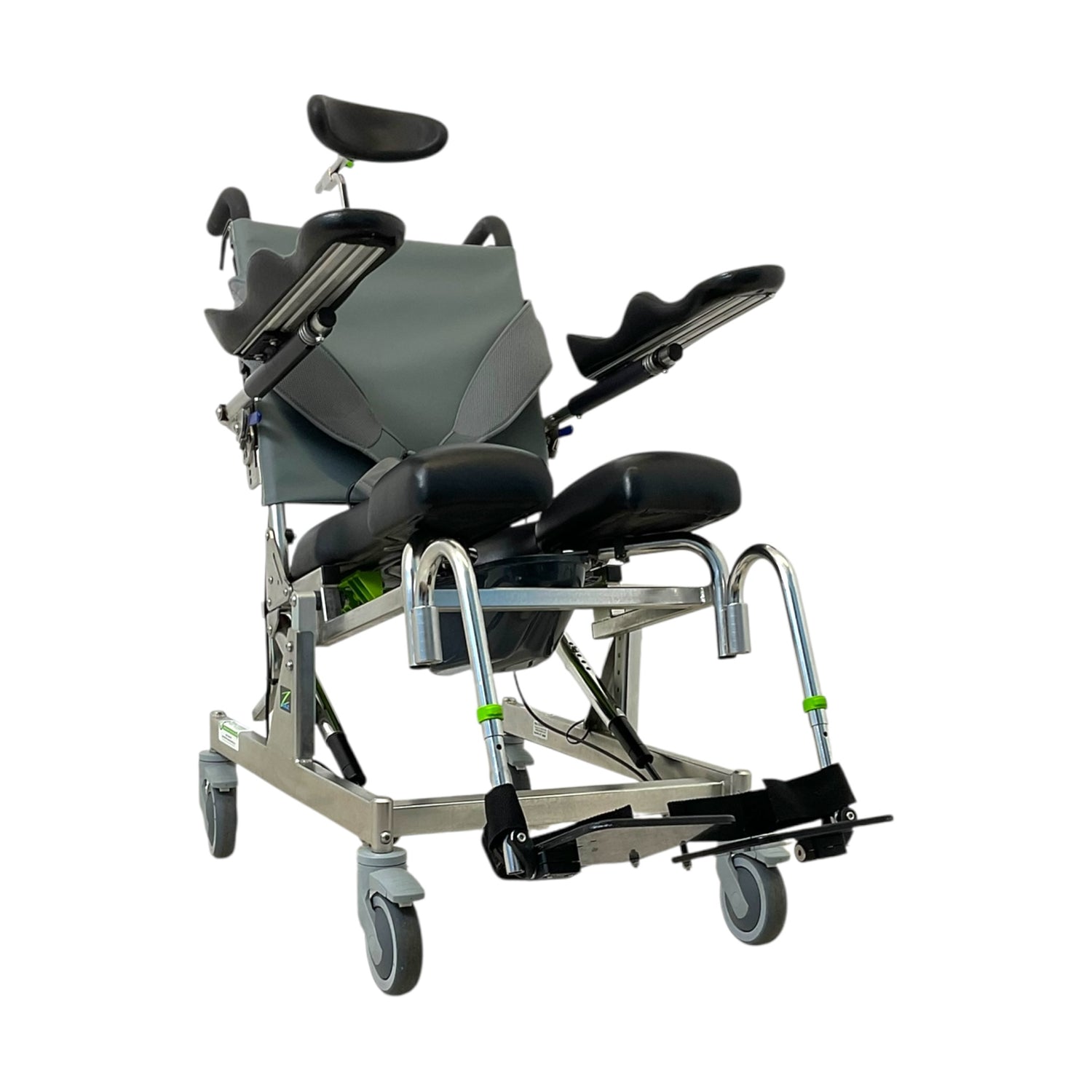 RAZ-AT Attendant Tilt Shower Chair | 17 x 20 in Seat | Arm Troughs Included