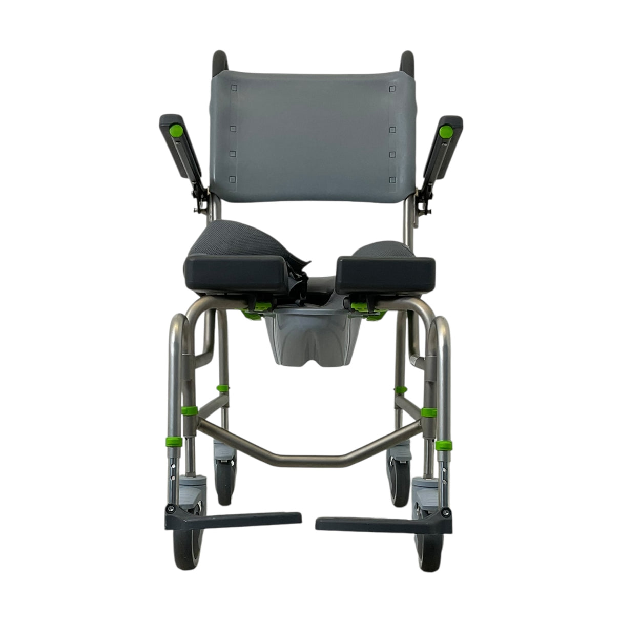 Front View of RAZ-AP Attendant Propel Shower Chair & Commode