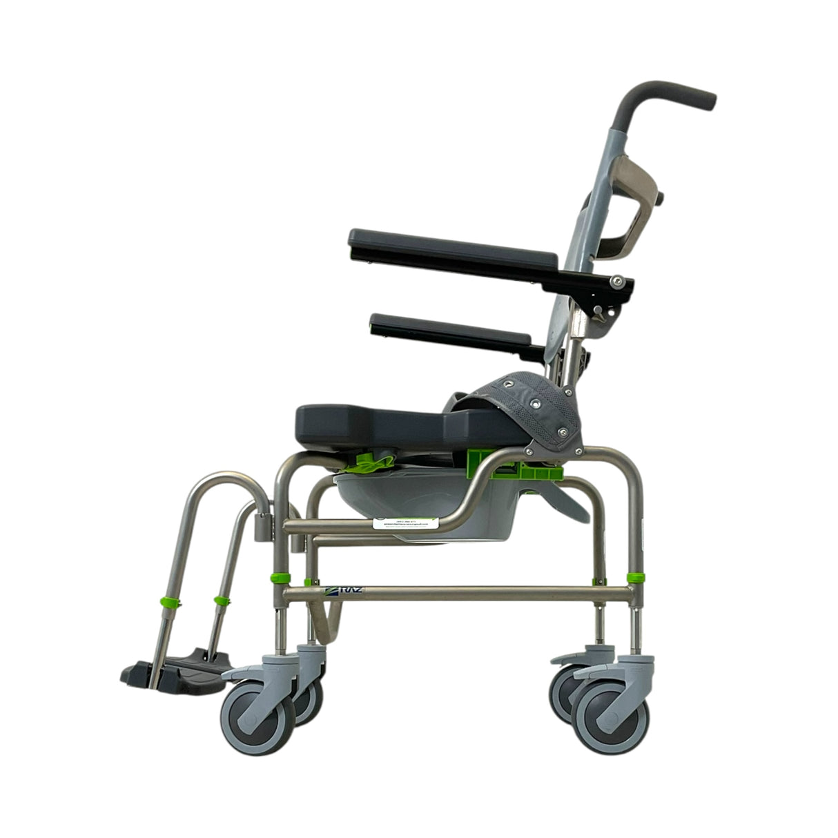 Left Side View of RAZ-AP Attendant Propel Shower Chair & Commode