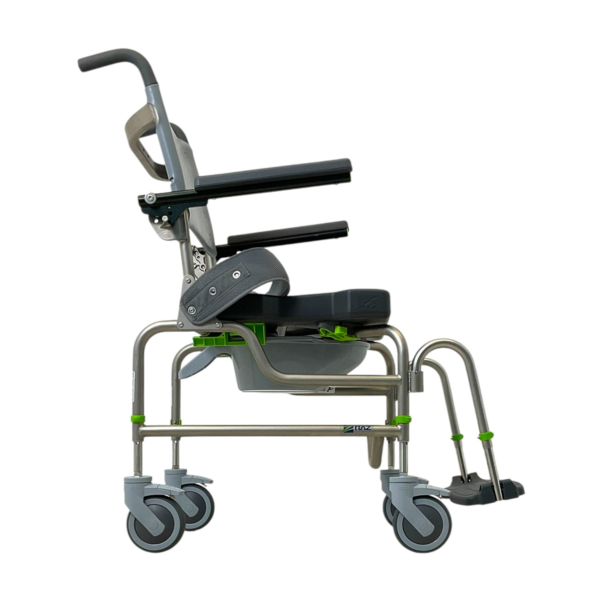Right Side View of RAZ-AP Attendant Propel Shower Chair & Commode