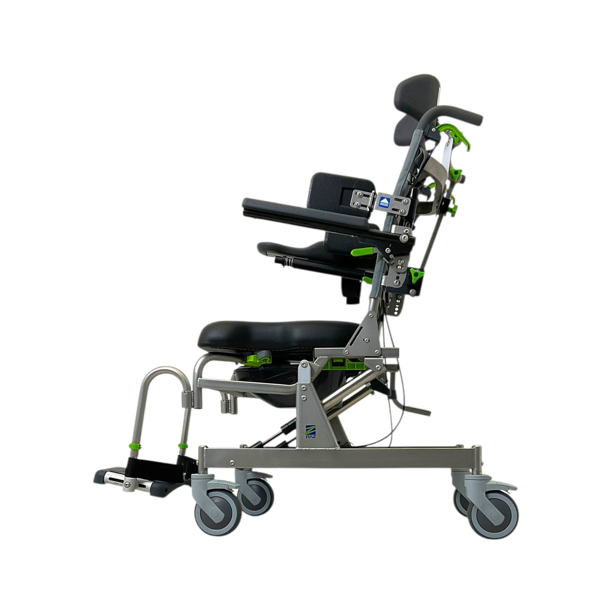 Left Side View of RAZ-AT Attendant Tilt Shower Chair/Commode