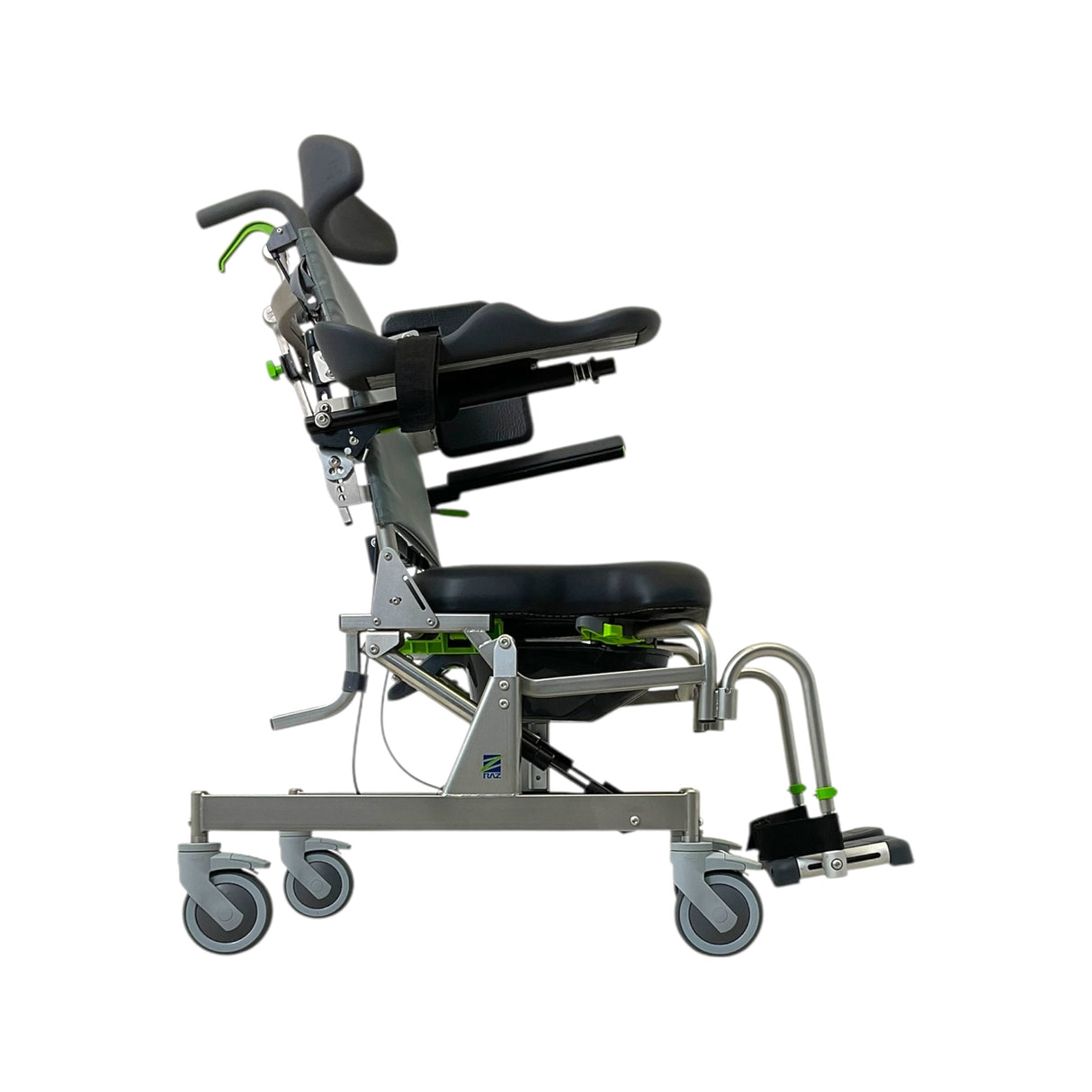 Right Side View of RAZ-AT Attendant Tilt Shower Chair/Commode
