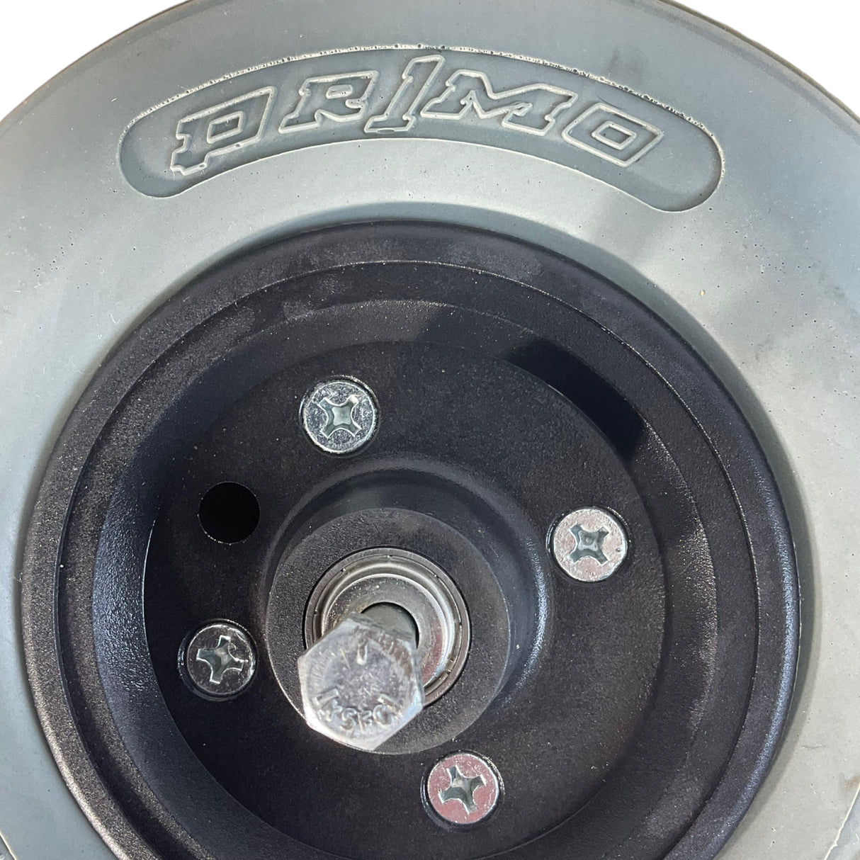Closeup view of Primo poly urethane Flat-free caster wheels