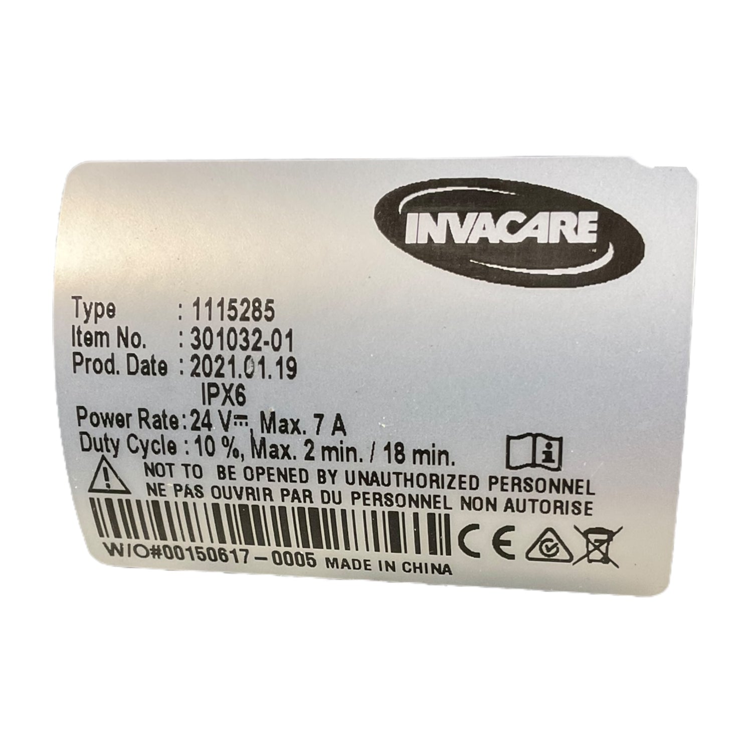 Hi/Lo Motor for Invacare Full-Electric Homecare Beds - Label