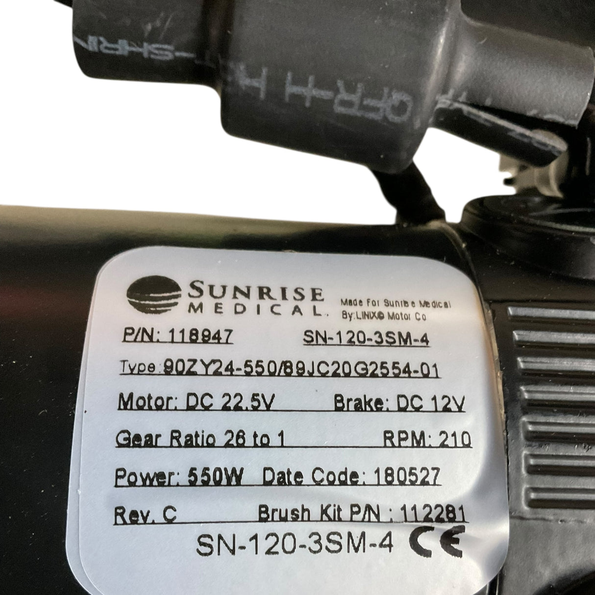 Left Motor Label for High Speed Motor & Gearbox Assemblies for Sunrise Medical Quickie P222 SE