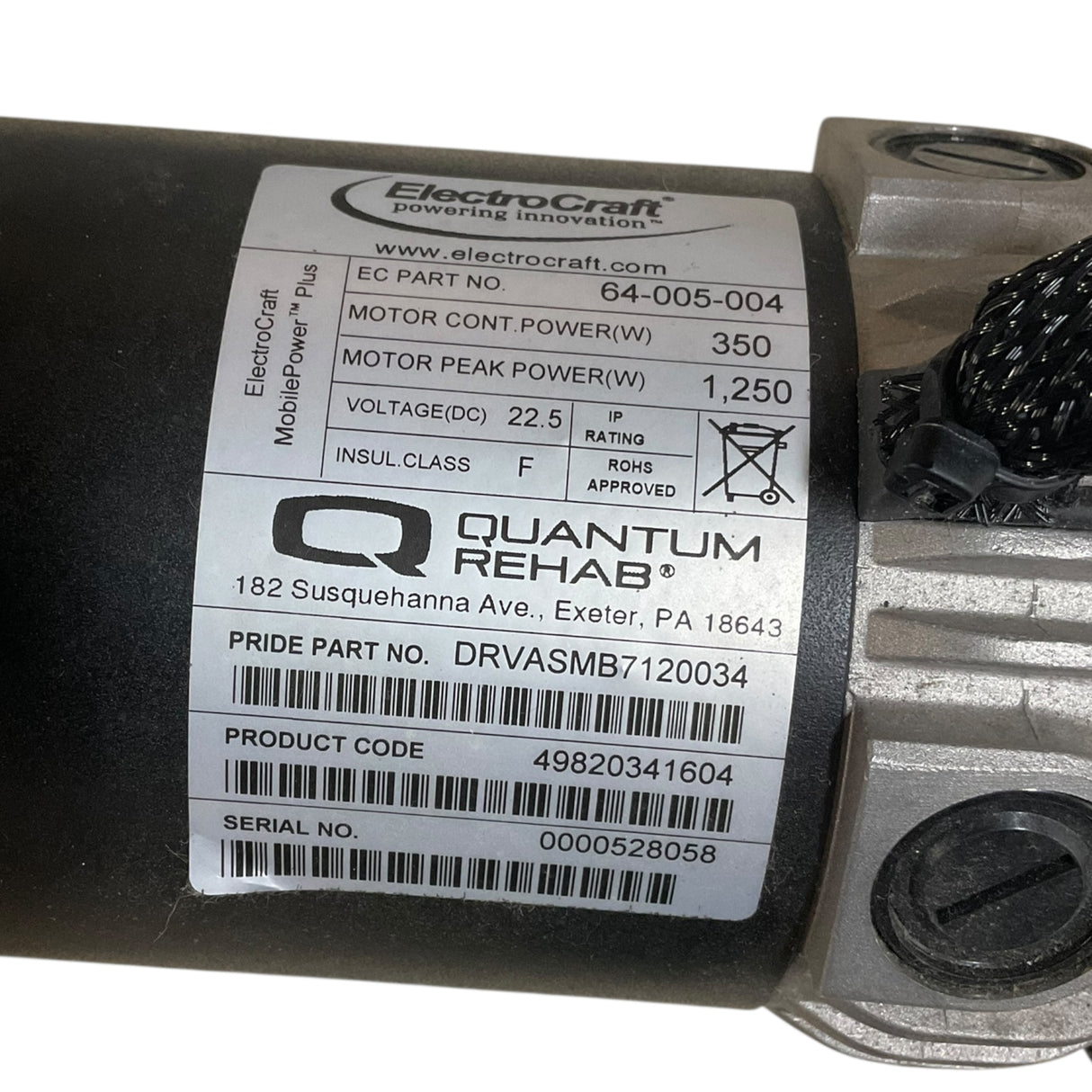 Motors for Pride Mobility Jazzy/Quantum 1450 Power Chairs | Left Side Label