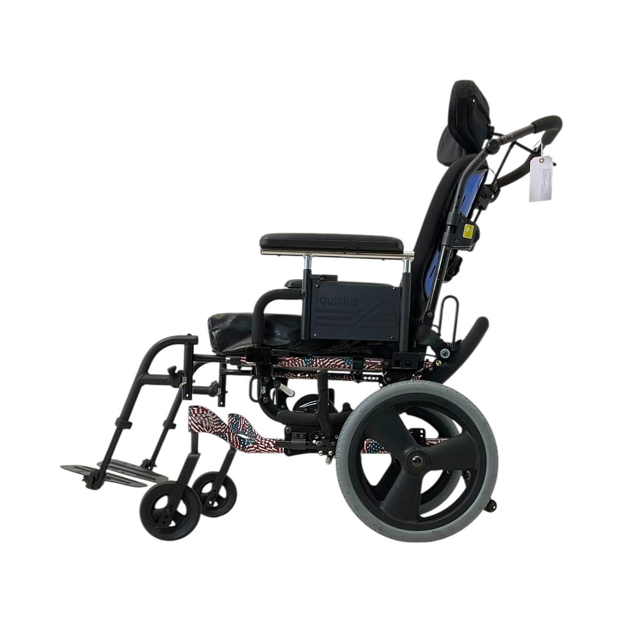 Left Side View of Quickie Iris Tilt-in-Space Manual Wheelchair