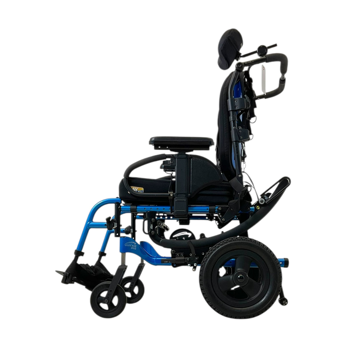 Left Side View of Quickie Iris Tilt-in-Space Manual Wheelchair