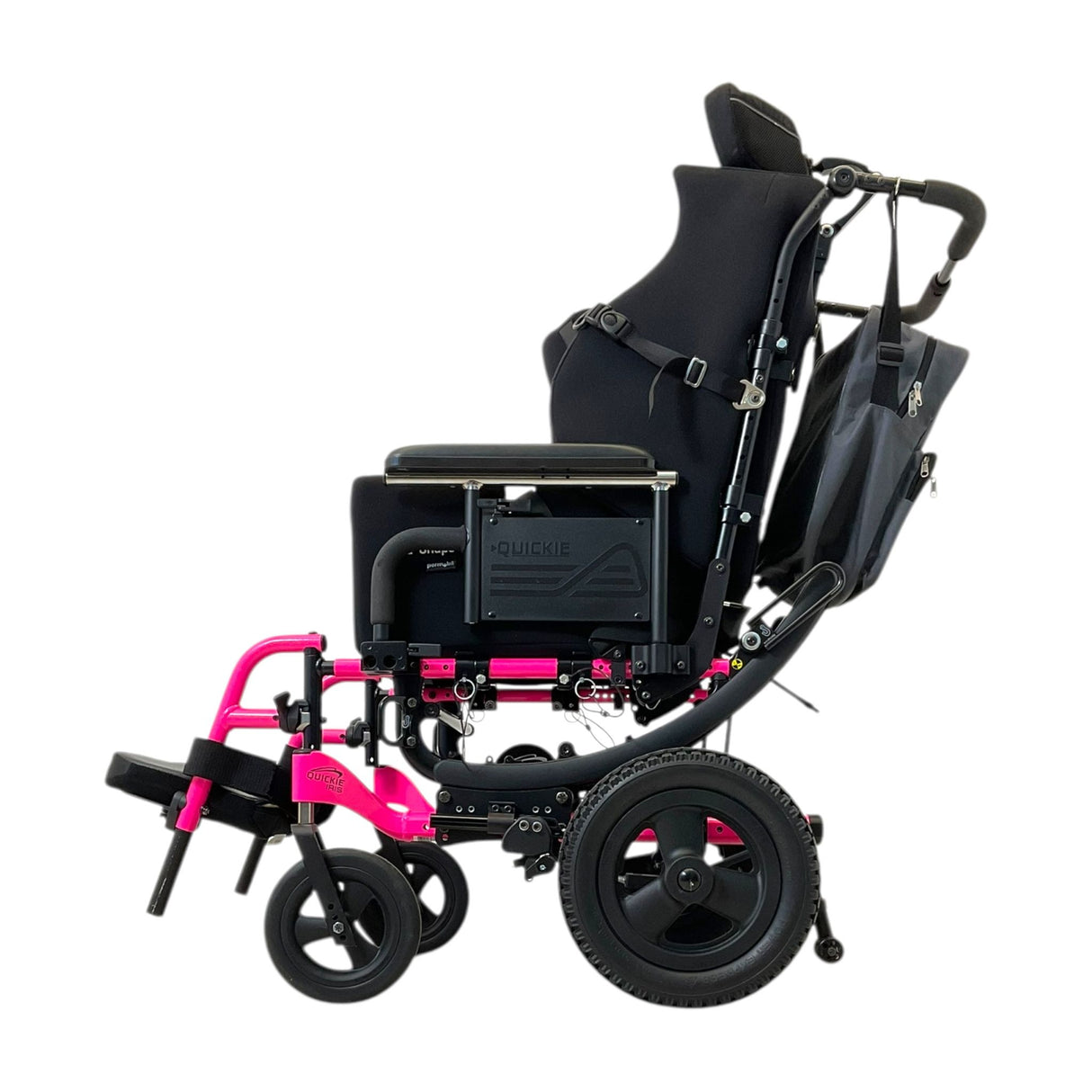 Left Side View of Quickie Iris Tilt-in-Space Manual Wheelchair