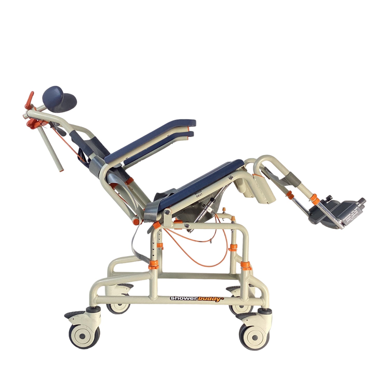 Right view of tilted ShowerBuddy SB3T Roll-in Shower Chair