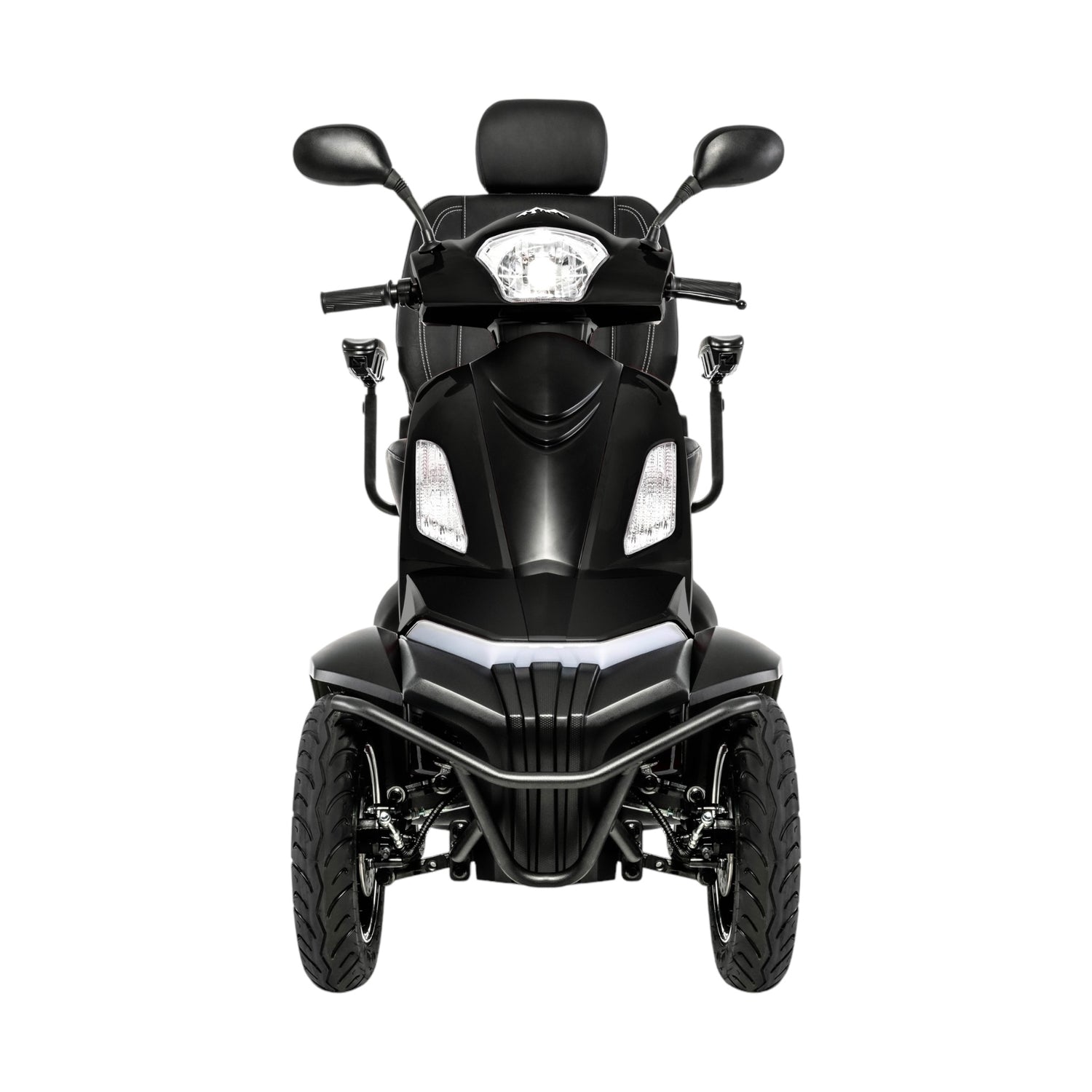Front view of black Pride Mobility Baja Raptor 2 4 Wheel Heavy Duty Mobility Scooter