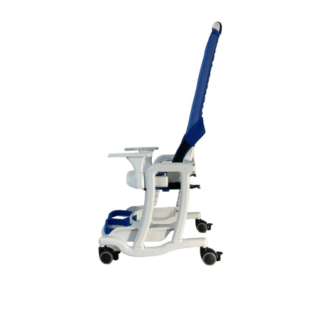 Left side view of Rifton Blue Wave Large Commode Chair