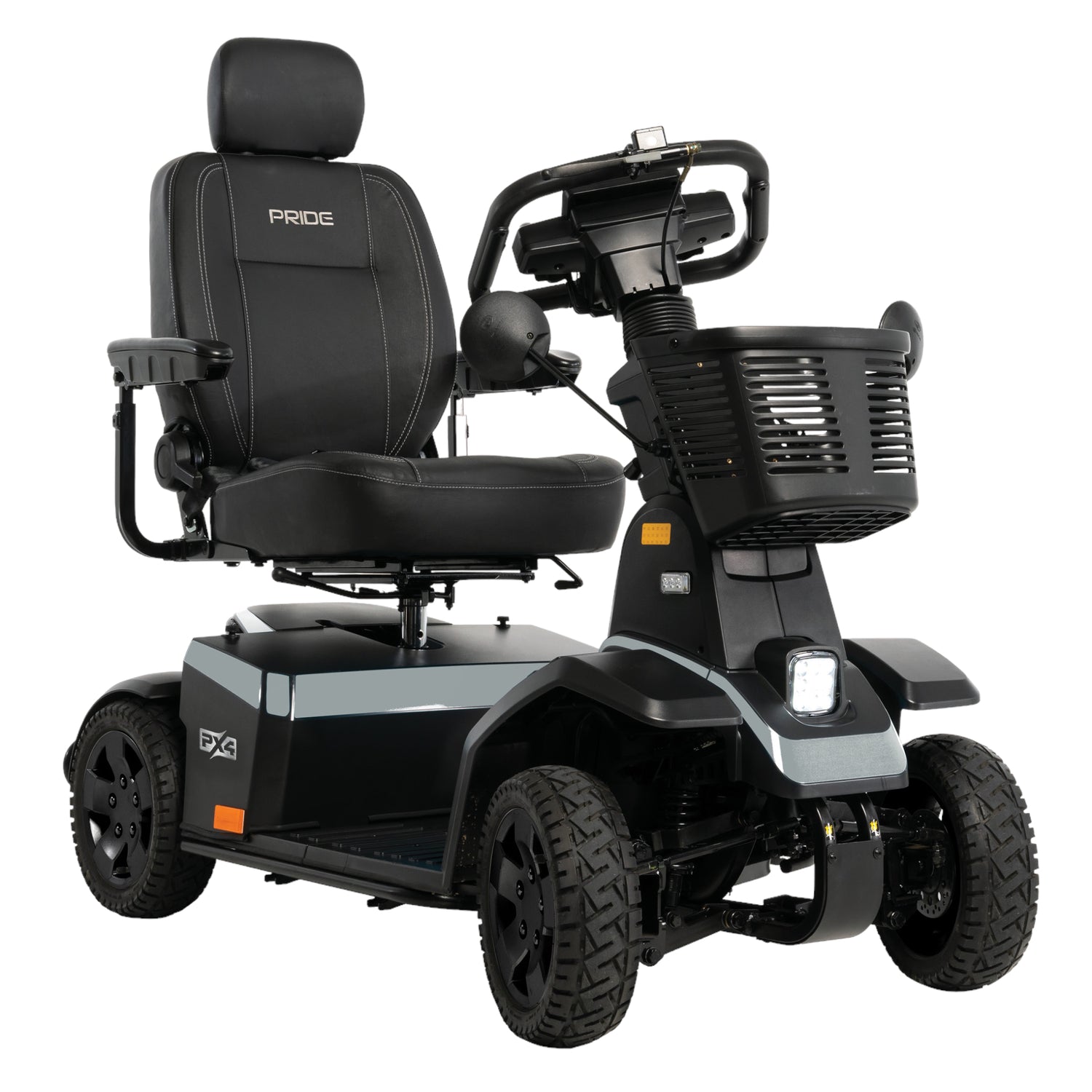 Right side view of silver Pride PX4 scooter
