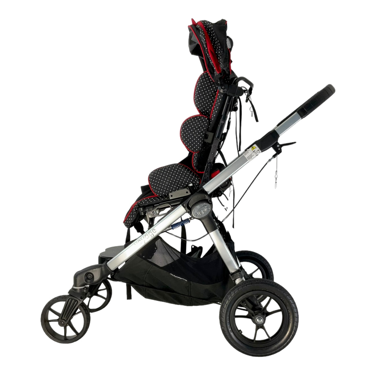 Left profile view of Quickie Zippie Voyage stroller