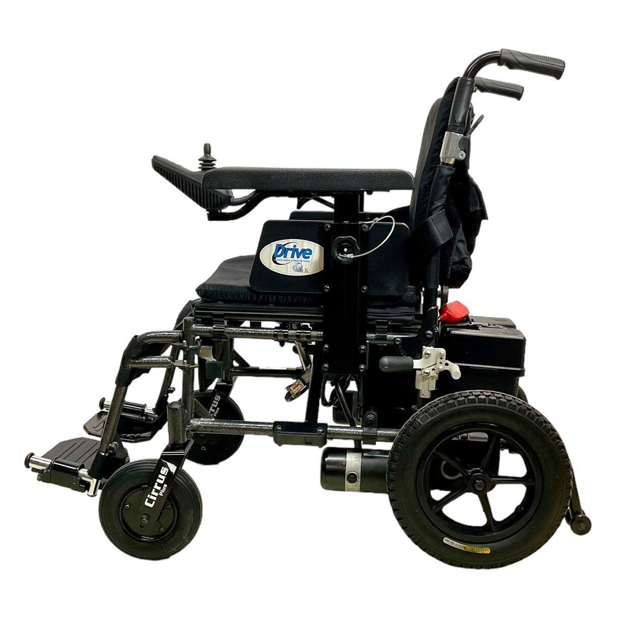 Left profile view of Drive Cirrus Plus power chair