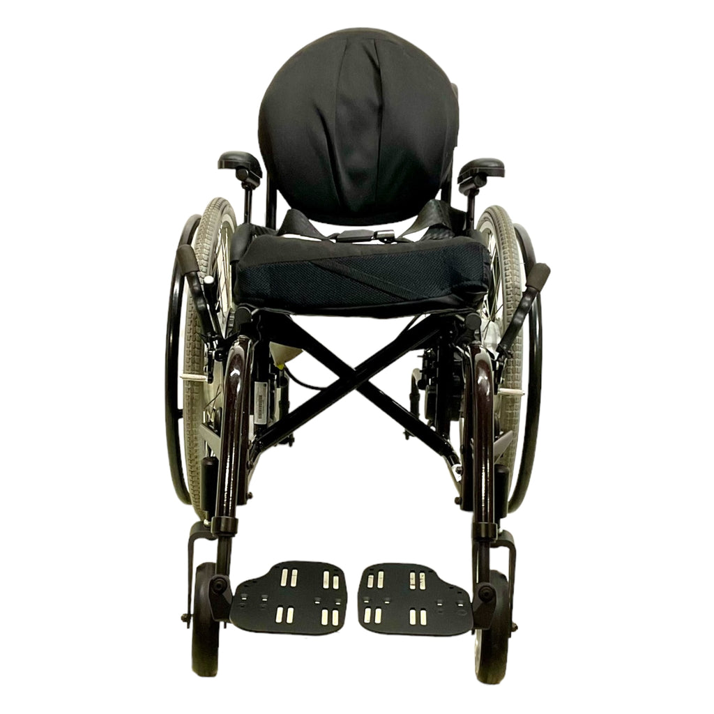 Front view of Quickie 2 wheelchair with power assist wheels