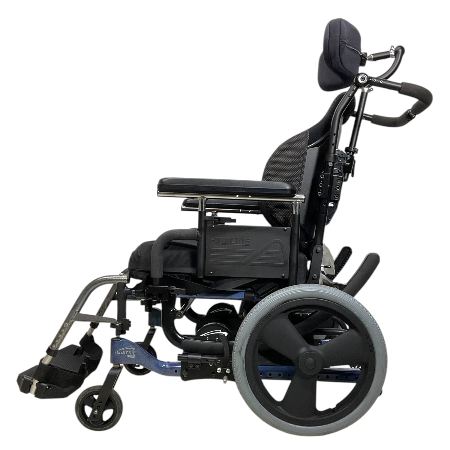 Left Side View of Quickie Iris Tilt-in-Space Wheelchair