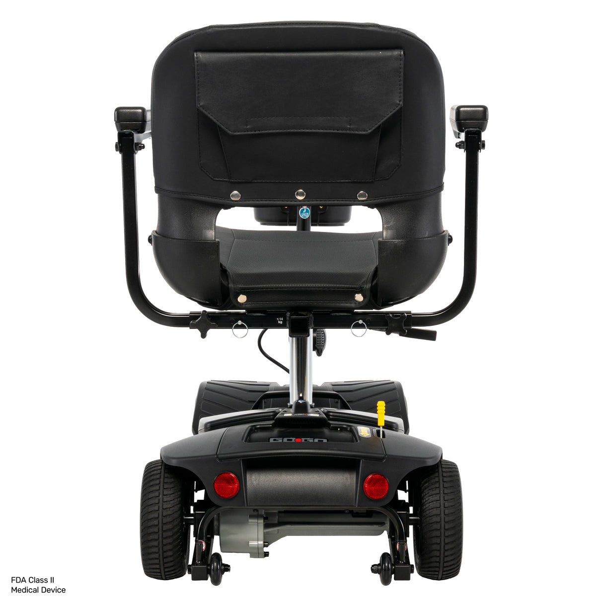 Go Go Ultra X Gen 3 shown from a rear three-quarter view against a solid white background, featuring a black padded seat, black frame, and rear wheels.