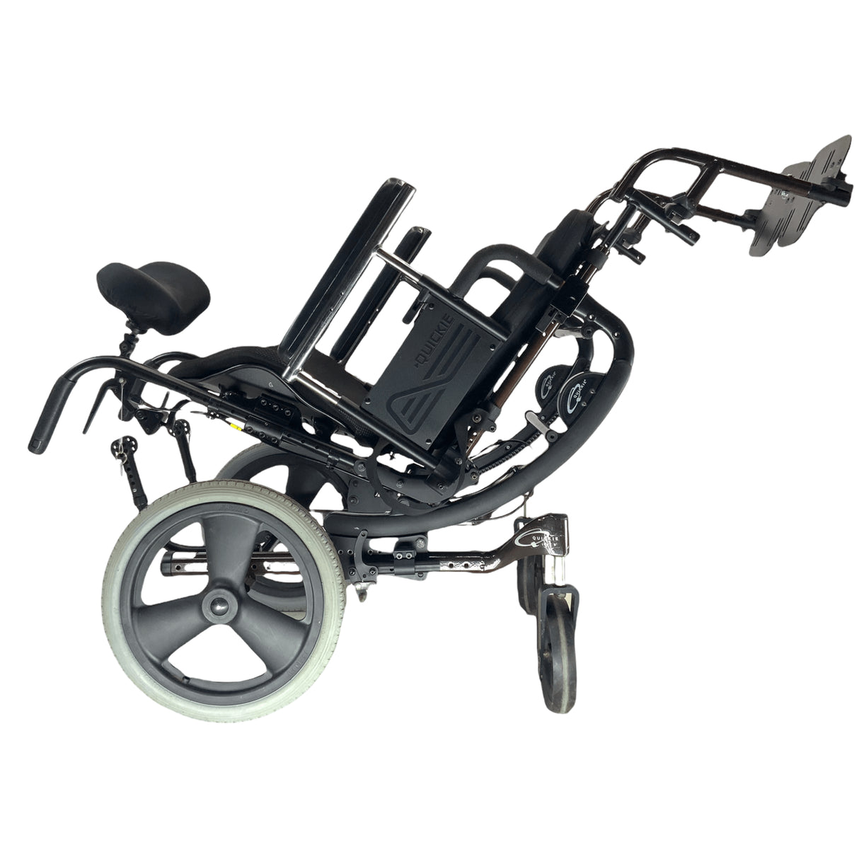 Right side view of tilted Quickie Iris Tilt-in-Space wheelchair
