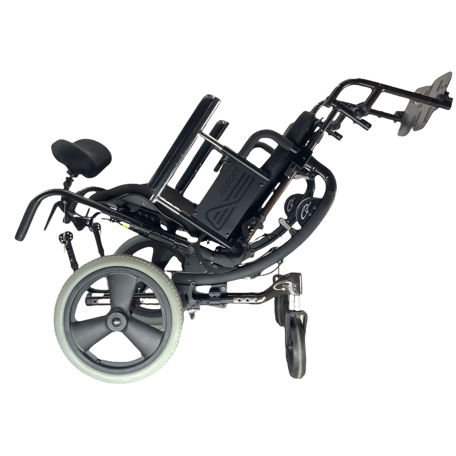 Right side view of tilted Quickie Iris Tilt-in-Space wheelchair