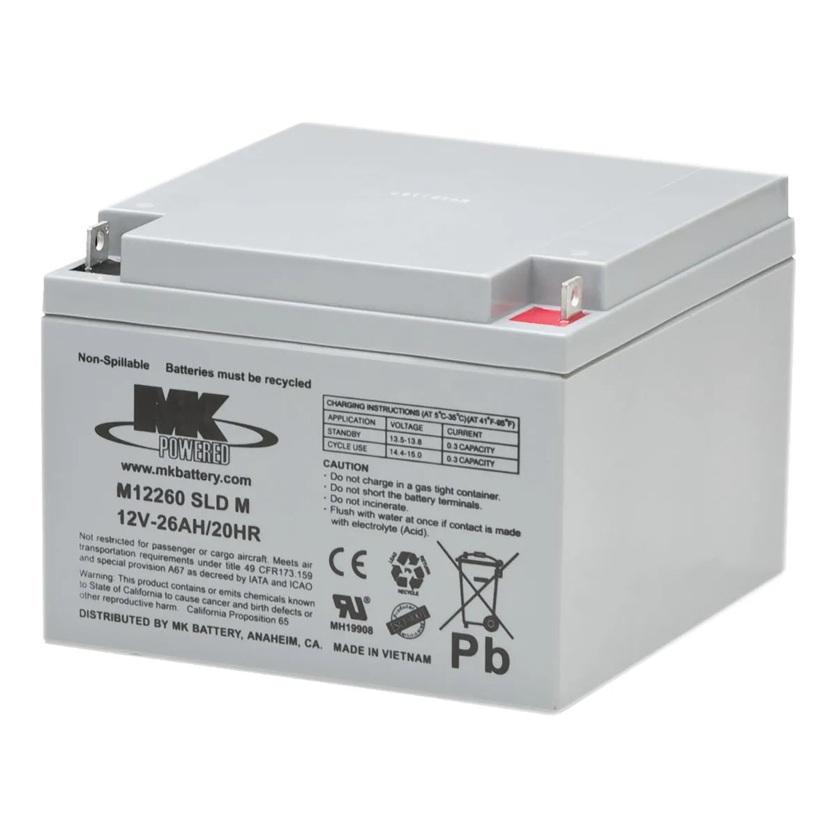 Front view of MK 12V 26AH Sealed Lead Acid Battery