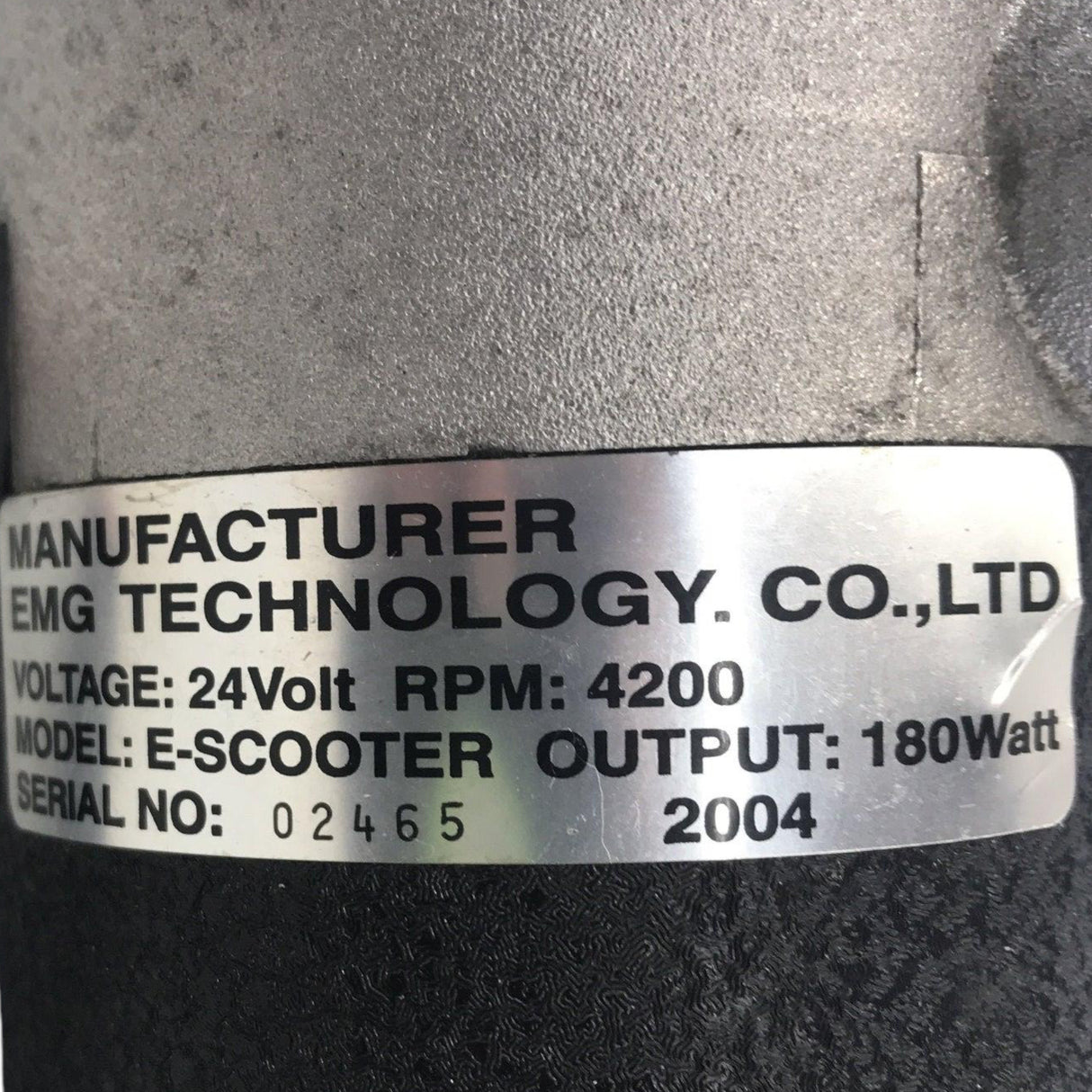 Manufacturer tag for Transaxle Motor for Golden Technologies Buzzaround Mobility Scooter