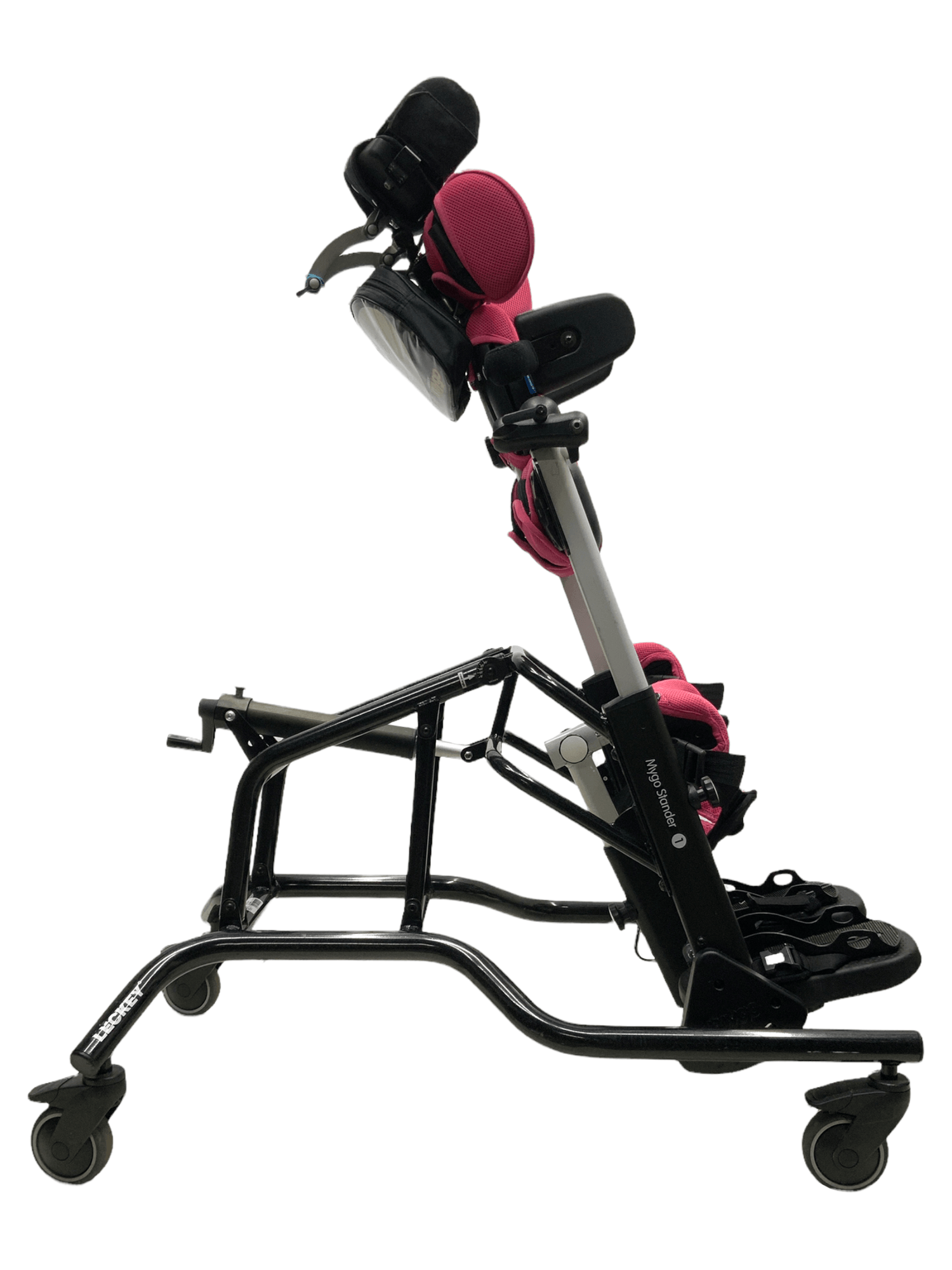 leckey mygo stander 1 pink pediatric stander right side