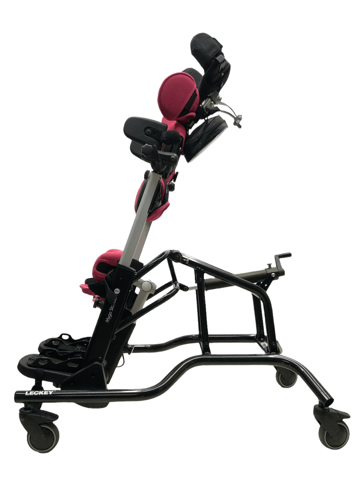 leckey mygo stander 1 pink pediatric stander left side