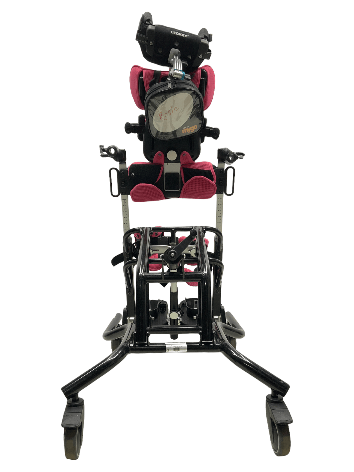 leckey mygo stander 1 pink pediatric stander rear view