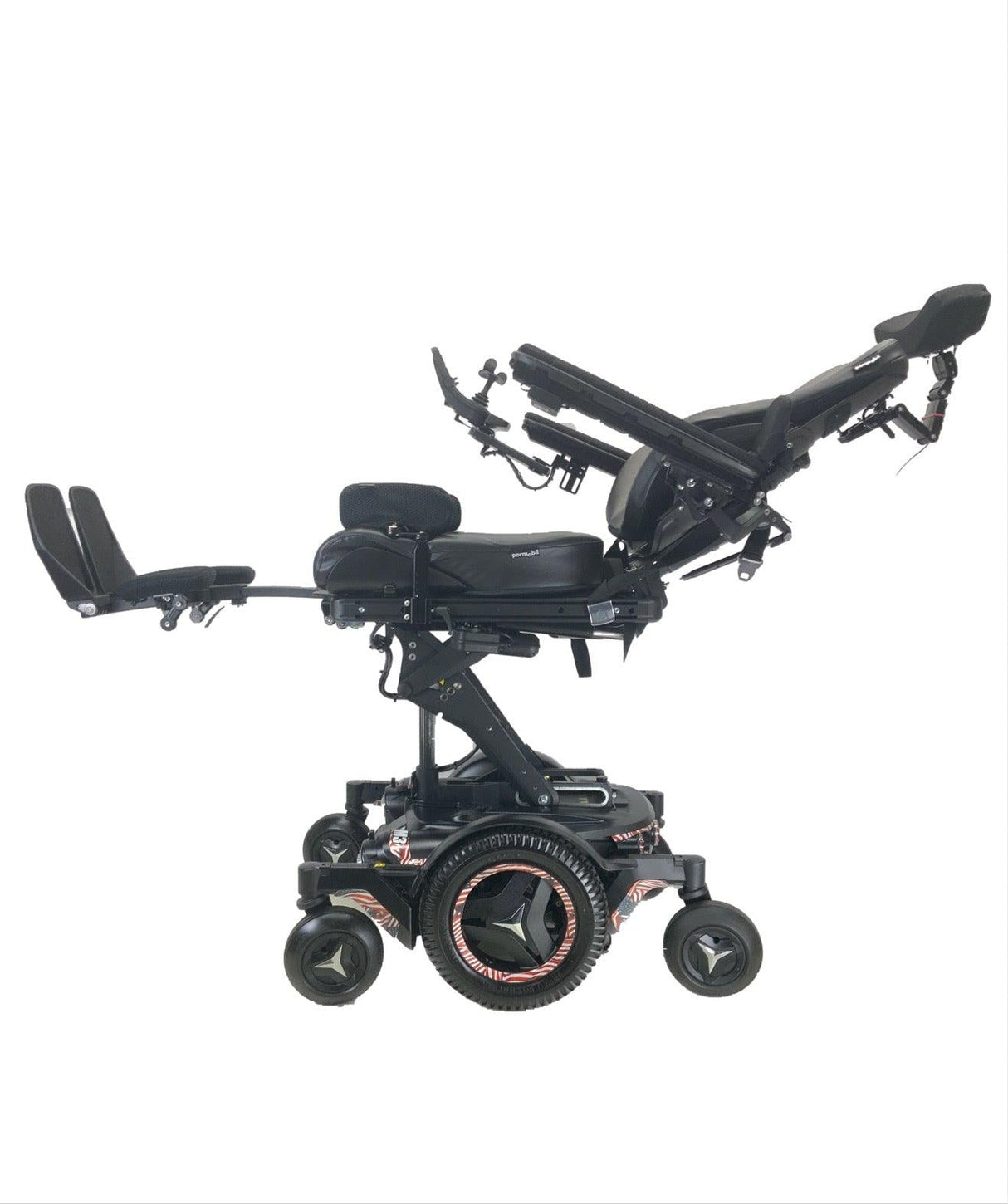 Like New 2019 Permobil M3 Rehab Power Chair | 19" x 21" Seat | Seat Elevate, Tilt, Recline, Power Legs | Only 33 Miles! | American Flag Color Decal Kit-Mobility Equipment for Less