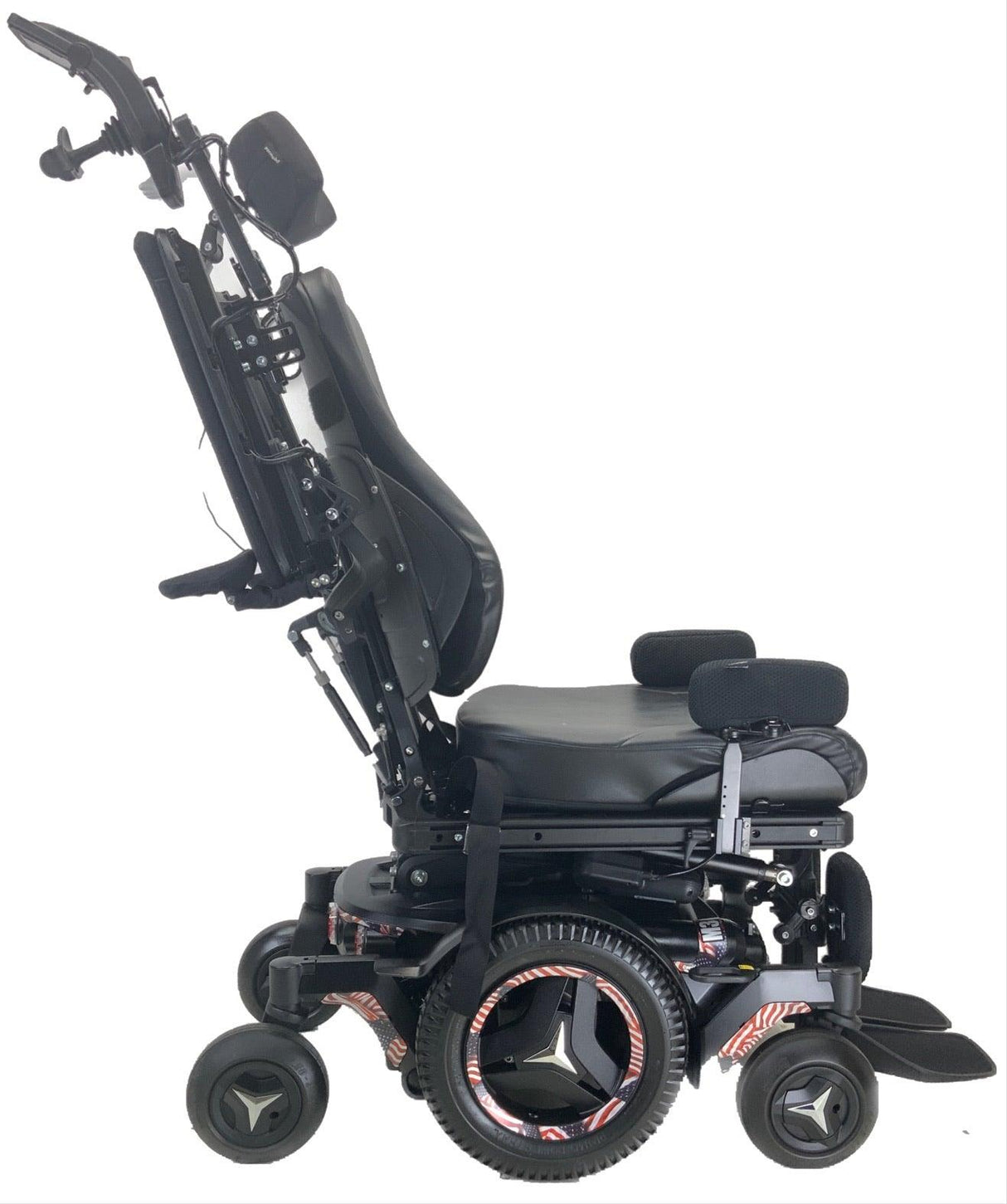 Like New 2019 Permobil M3 Rehab Power Chair | 19" x 21" Seat | Seat Elevate, Tilt, Recline, Power Legs | Only 33 Miles! | American Flag Color Decal Kit-Mobility Equipment for Less