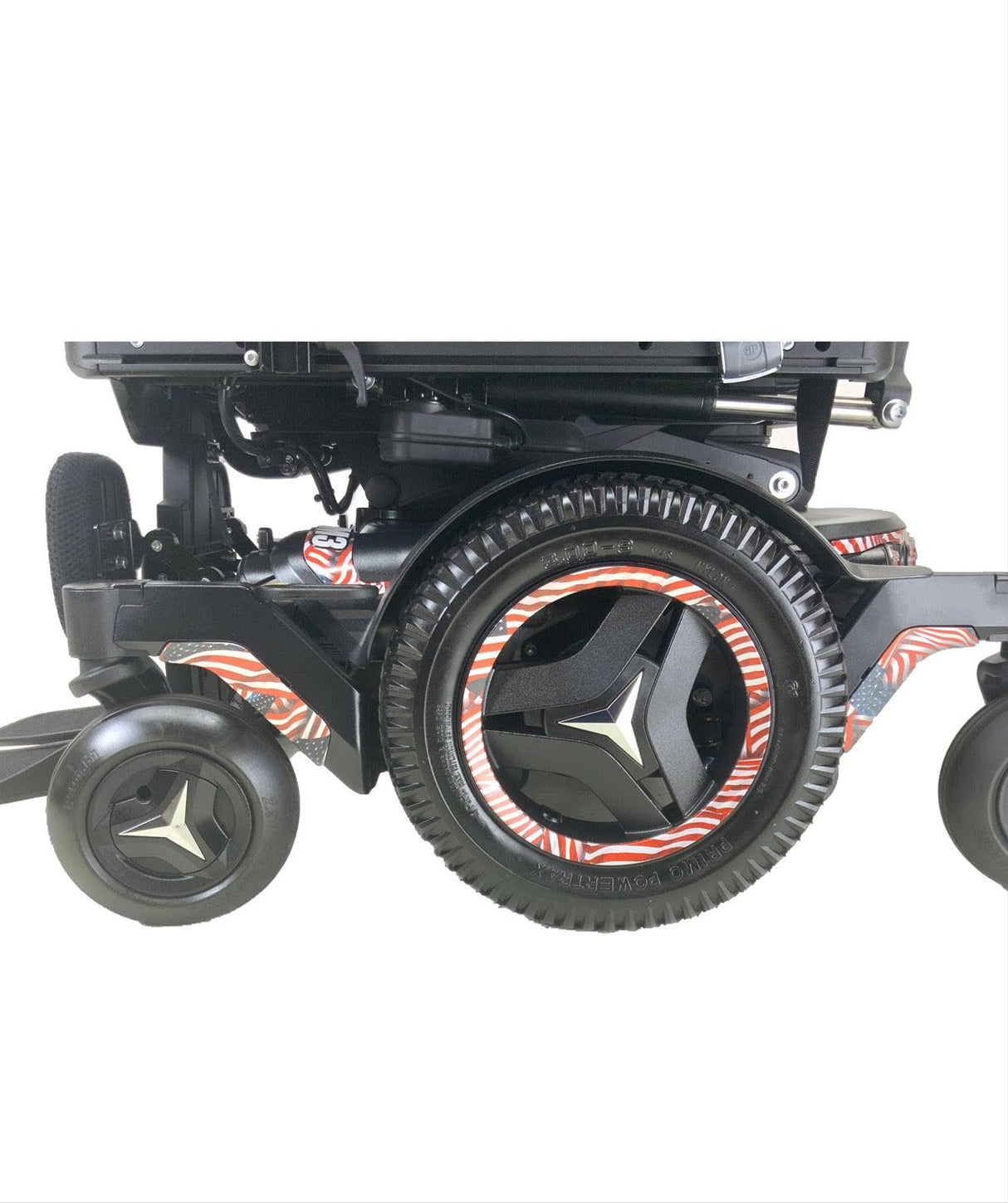 Like New 2019 Permobil M3 Rehab Power Chair | 19" x 21" Seat | Seat Elevate, Tilt, Recline, Power Legs | Only 33 Miles! | American Flag Color Decal Kit-Mobility Equipment for Less