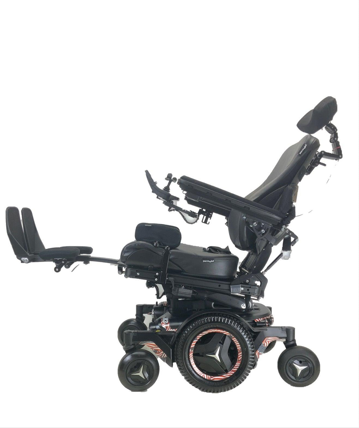 Like New 2019 Permobil M3 Rehab Power Chair | 19" x 21" Seat | Seat Elevate, Tilt, Recline, Power Legs | Only 33 Miles! | American Flag Color Decal Kit-Mobility Equipment for Less