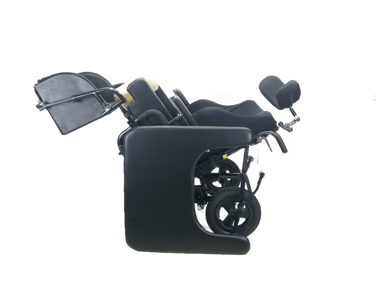 New Quickie Iris Tilt-In-Space Manual Wheelchair | 18 x 18 Inches | Legbox, Thigh Supports, Abductor Pad, Removable Activity Tray-Mobility Equipment for Less