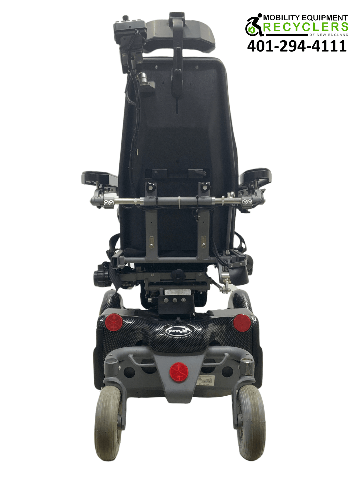 permobil black chairman 2k power wheelchair rear view