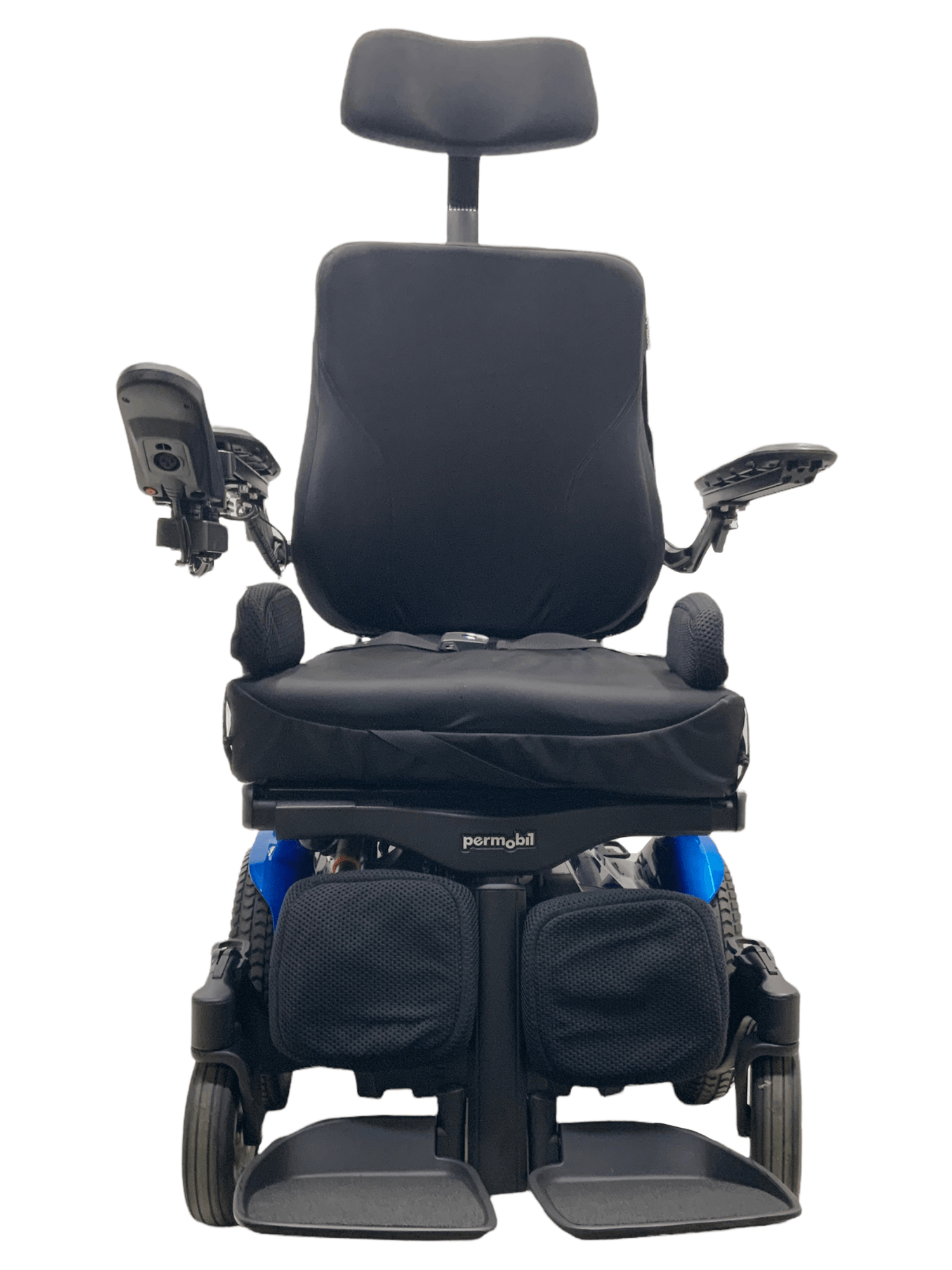 permobil m300 hd blue power wheelchair front