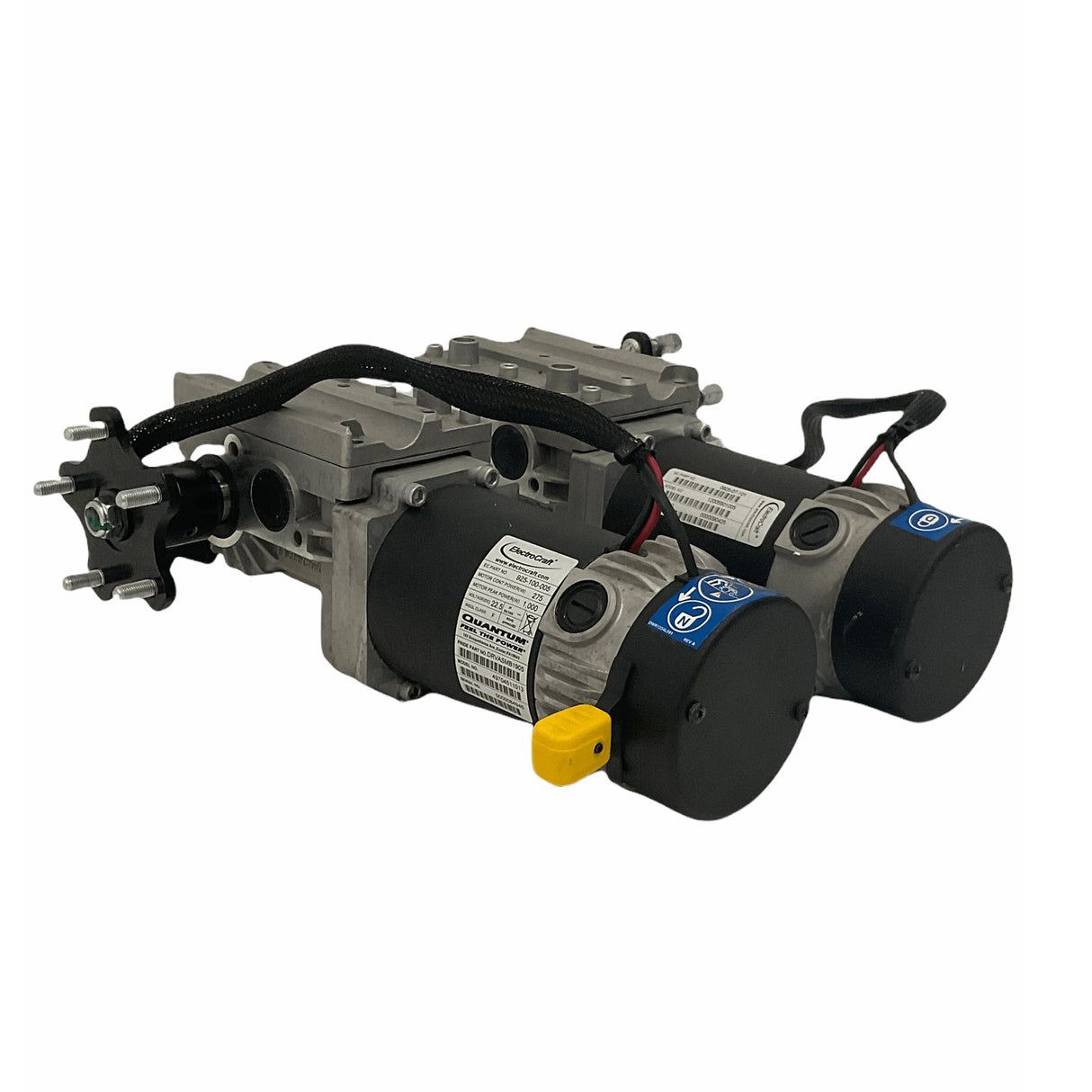 motors for a Quantum 6000z power chair viewed from the side at an angle