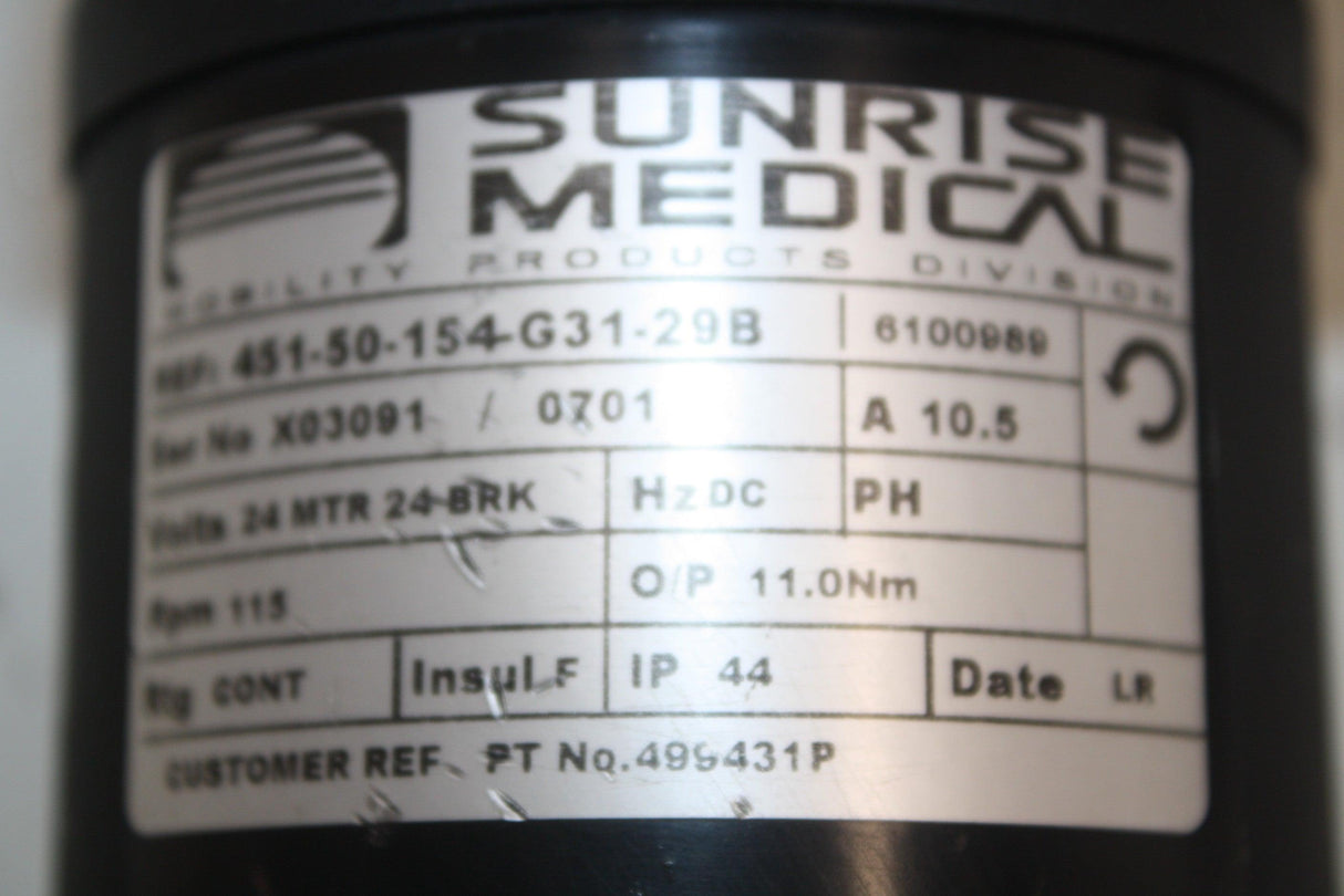 Replacement Left & Right Motor & Gearbox Assembly For Sunrise Medical Quickie Power Chairs | 499430P | 499431P | 451-50-154-G31-29B | 451-50-154-G31-29A-Mobility Equipment for Less