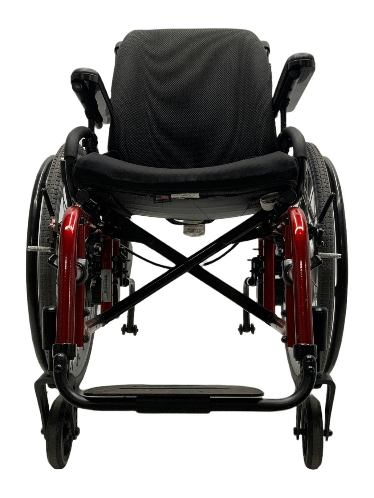 sunrise medical quickie 2 red manual folding wheelchair with Xtender power assist wheels front