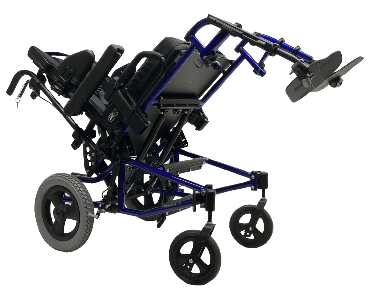 sunrise medical quickie ts tilt-in-space blue manual wheelchair tilted