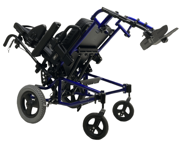 sunrise medical quickie ts tilt-in-space blue manual wheelchair tilted