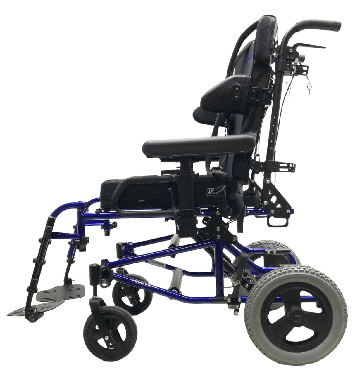 sunrise medical quickie ts tilt-in-space blue manual wheelchair left view
