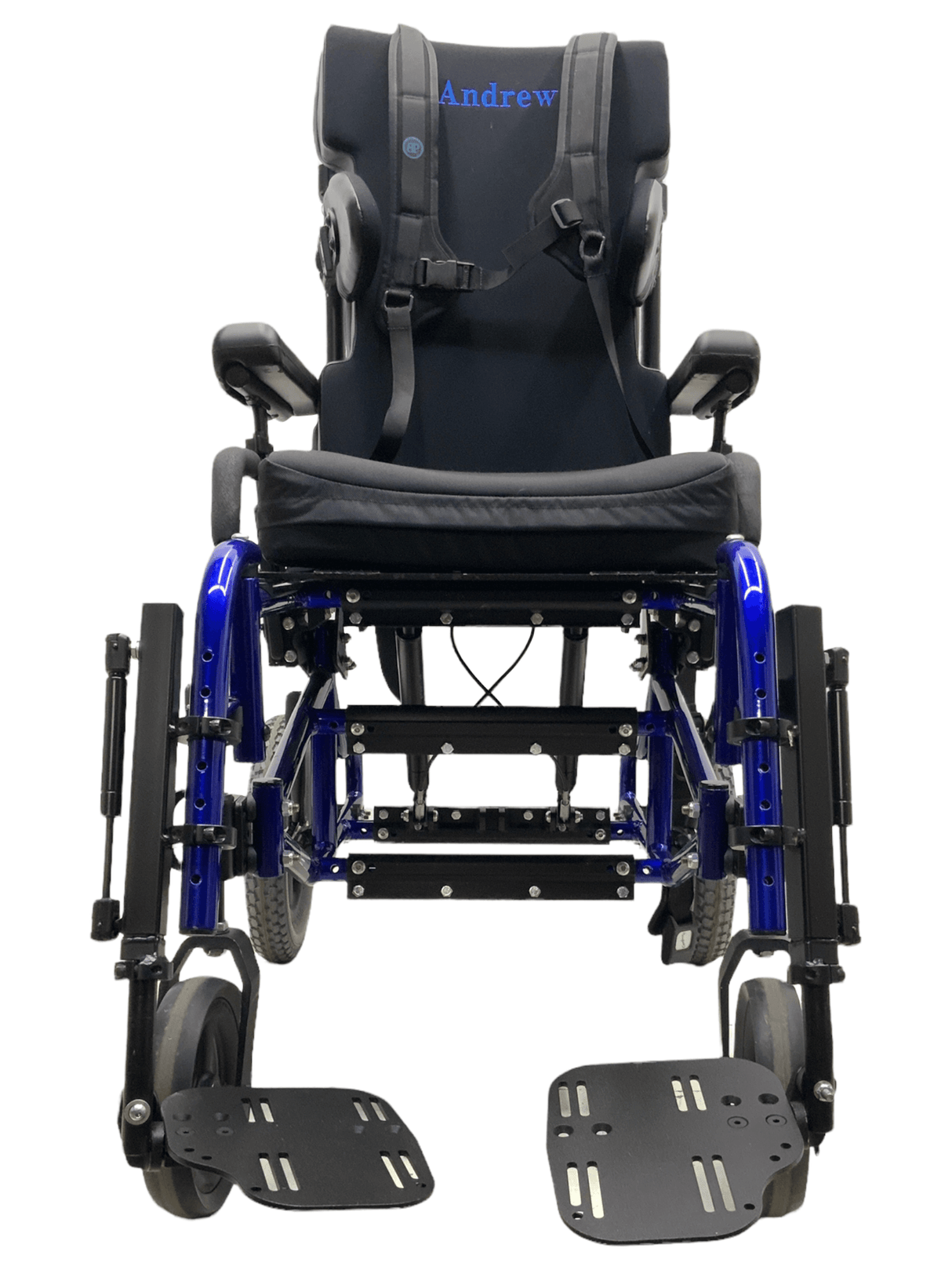 sunrise medical quickie ts tilt-in-space blue manual wheelchair front view