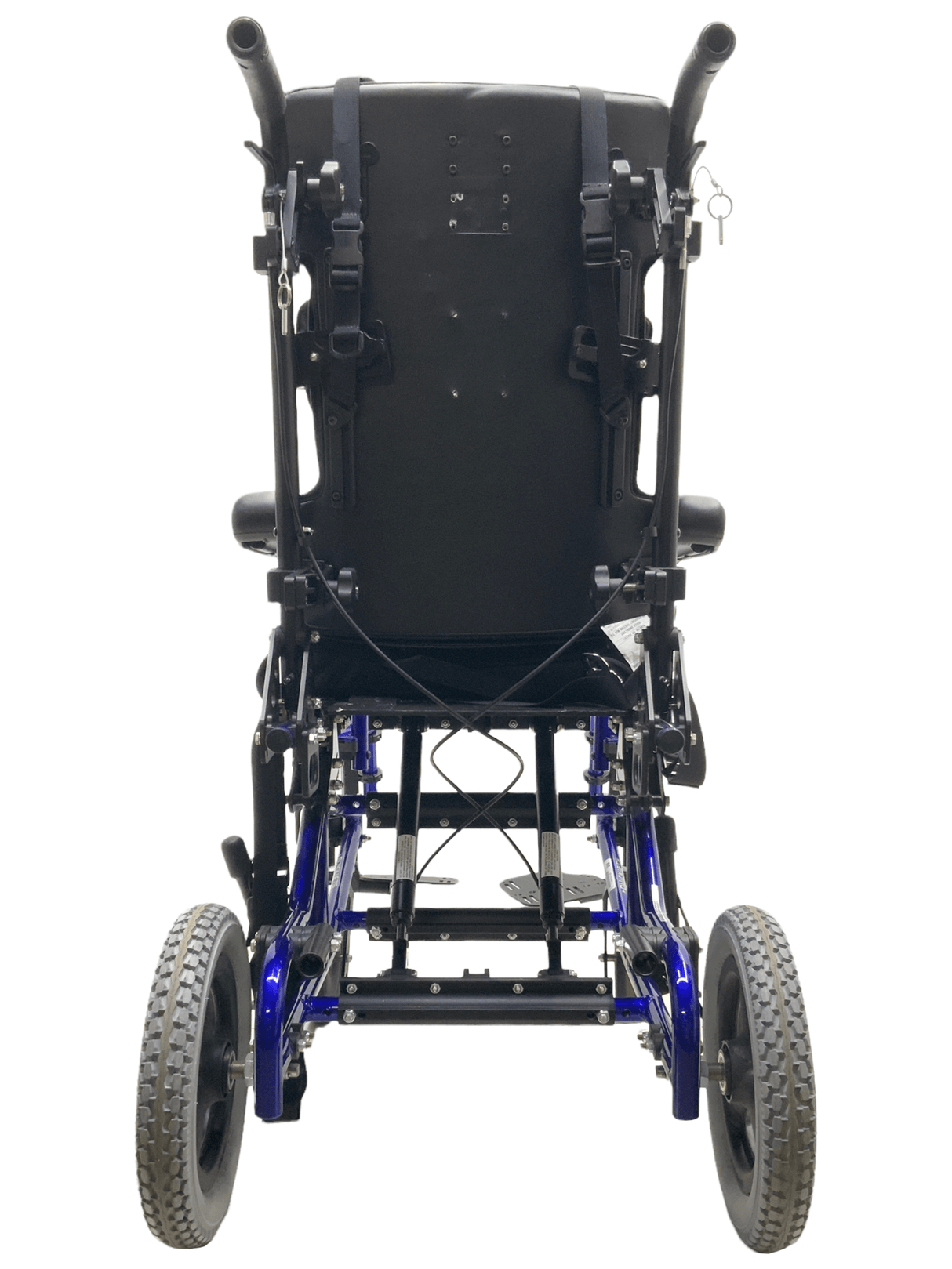 sunrise medical quickie ts tilt-in-space blue manual wheelchair rear view