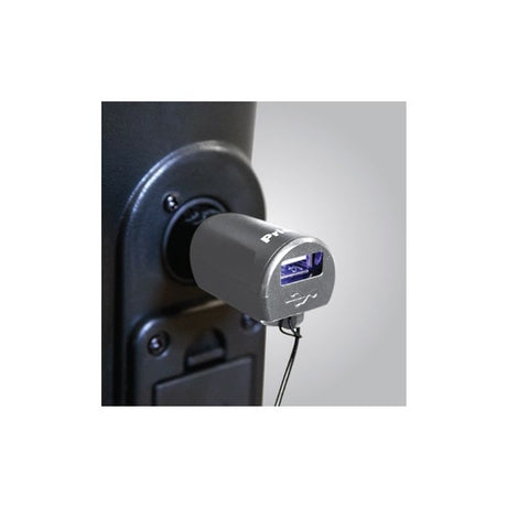 XLR USB accessory attached to Pride mobility device
