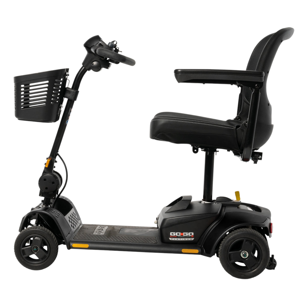 Left Side View of Black Pride Go Go Elite Traveller 2 Platinum Mobility Scooter