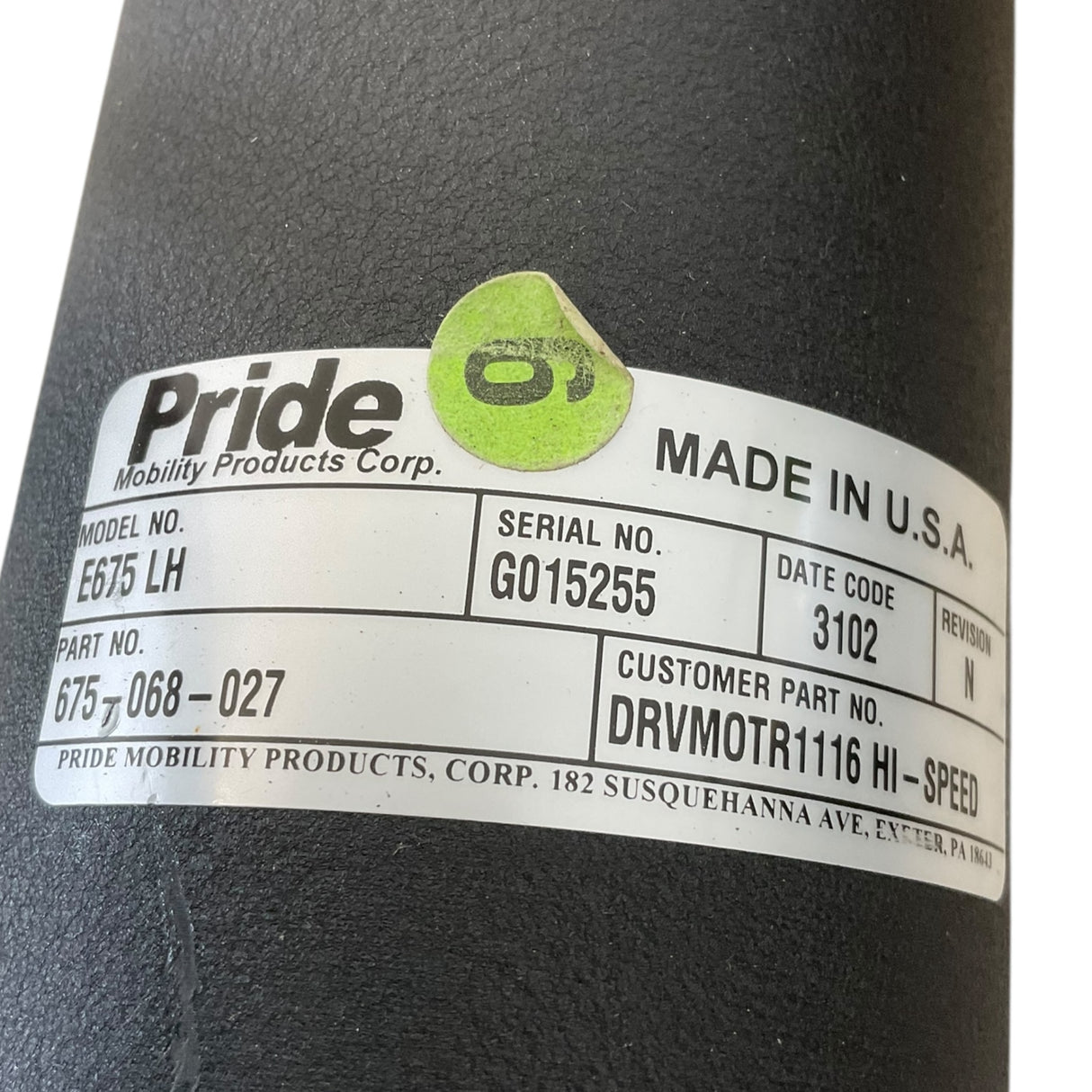 Left Side Label for High-Speed Motors for Pride Mobility Jazzy 1122 Power Chairs