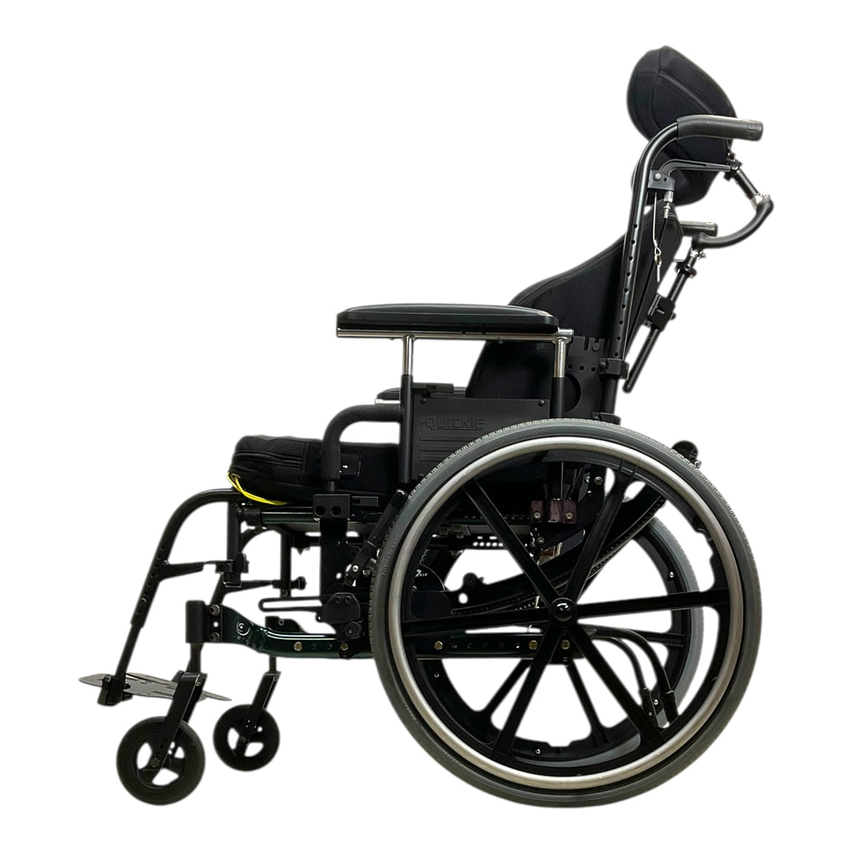 Left Side View of Sunrise Medical Quickie Iris Tilt-in-Space Wheelchair